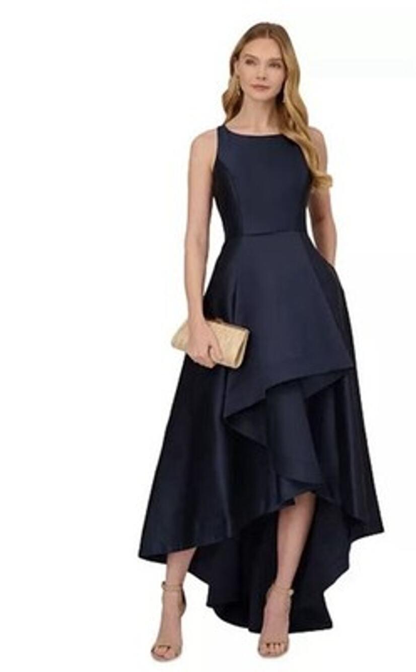NWT Adrianna Papell Women's 8 Mikado High Low Sleeveless Gown Pleated MSRP $199